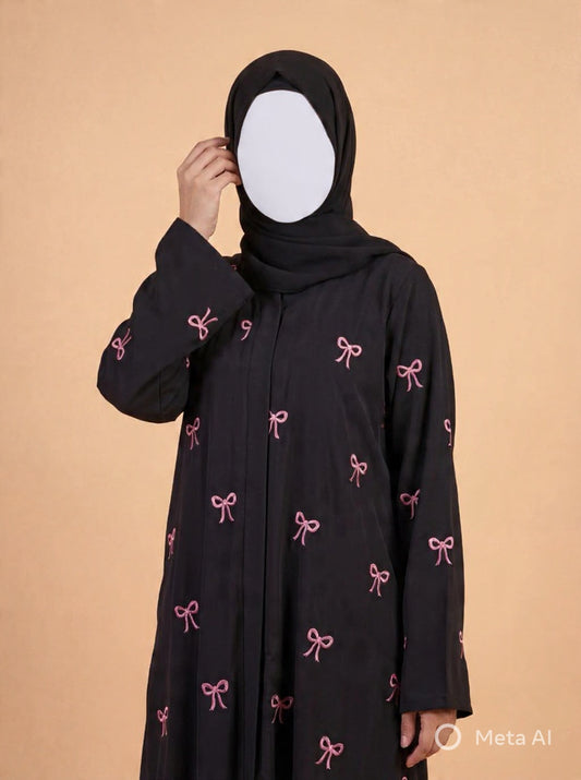 Trendy Bow Embroidery Abaya🌸