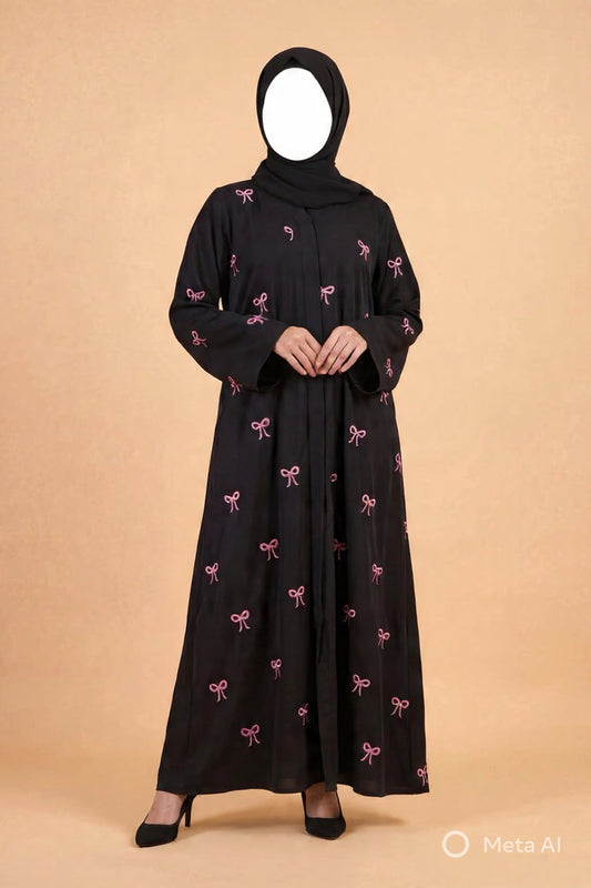 Trendy Bow Embroidery Abaya🌸